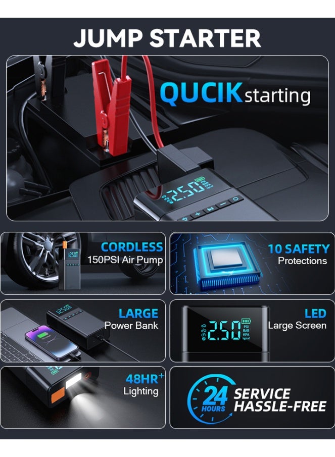 SUPER 5 Portable Car Starter with Air Compressor 150 PSI Starter 12V Car Battery Starter Box Car Battery Jumper Starter - Image 3