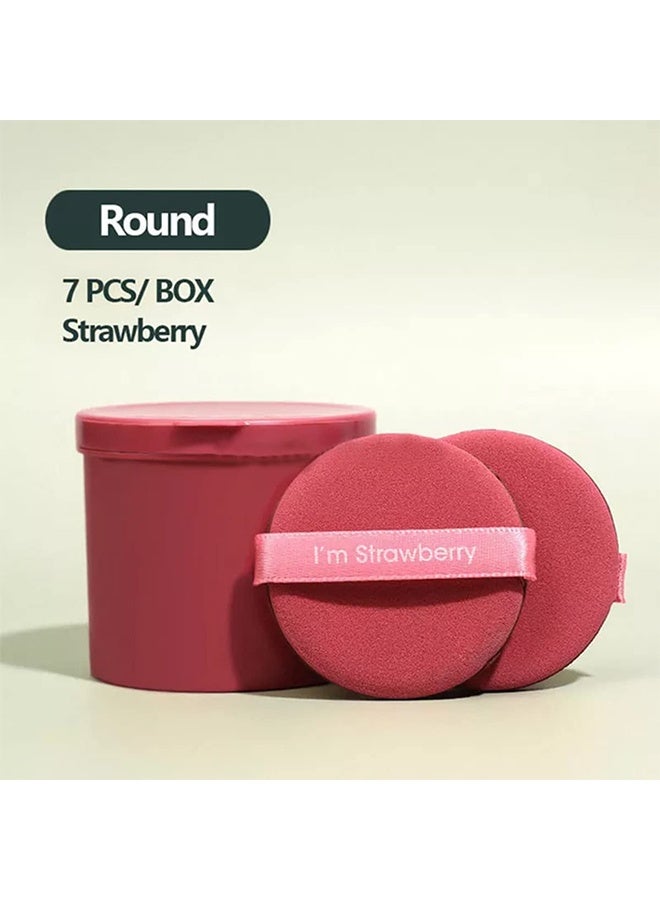 مجموعة إسفنجات مكياج ناعمة 7 قطع مع علبة تخزين - دائرية، إسفنجة قابلة لإعادة الاستخدام لمؤسسة السائل والبودرة - رطبة وجافة، غير مصنوعة من اللاتكس (فراولة-دائرية) - Image 2