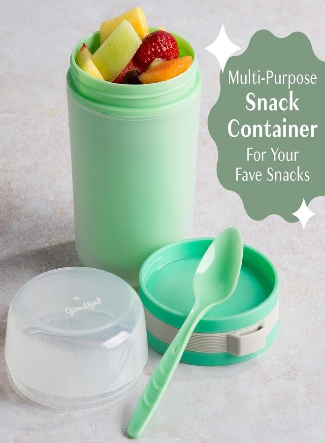 Goodful Double Wall Insulated Yogurt Container, Leak Proof Food Storage, Snack Container with Reusable Plastic Spoon, Microwave Safe, Dishwasher safe, Freezer Safe, 14-Ounce, Green - Image 2