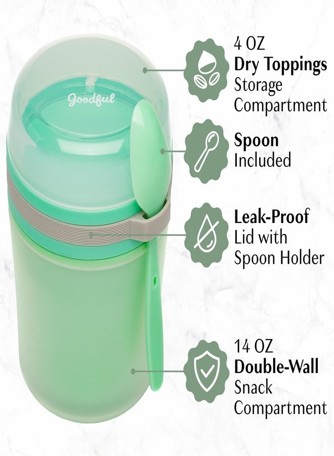 Goodful Double Wall Insulated Yogurt Container, Leak Proof Food Storage, Snack Container with Reusable Plastic Spoon, Microwave Safe, Dishwasher safe, Freezer Safe, 14-Ounce, Green - Image 3