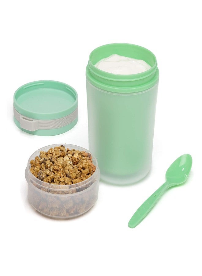 Goodful Double Wall Insulated Yogurt Container, Leak Proof Food Storage, Snack Container with Reusable Plastic Spoon, Microwave Safe, Dishwasher safe, Freezer Safe, 14-Ounce, Green - Image 1