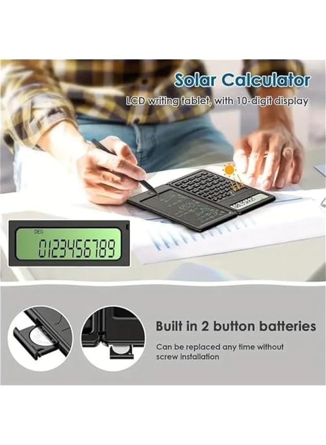 Scientific Calculators with Notepad  Drawing Pen, Dual Energy Solar Calculator Small, 10-Digit LCD Screen, Desktop Basic Calculator for Office, Middle, High School  College Students, Black - Image 2