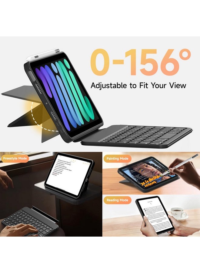 هوو حافظة لوحة مفاتيح HOU لجهاز iPad Mini 7/6، حامل قابل للتعديل بزاوية 156 درجة، حافظة حماية كاملة قابلة للفصل لجهاز iPad Mini 7/6، 11 مفتاح اختصار، إضاءة خلفية 7 ألوان، سيليكون بولي يوريثان، متعددة الوظائف، بلوتوث  - Image 3