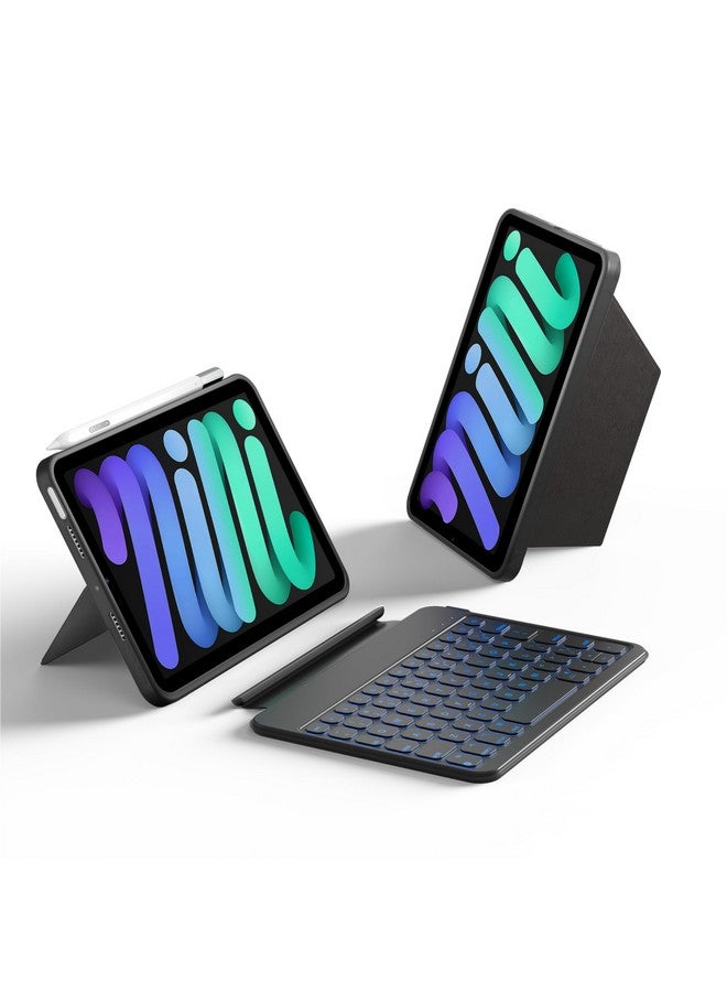 هوو حافظة لوحة مفاتيح HOU لجهاز iPad Mini 7/6، حامل قابل للتعديل بزاوية 156 درجة، حافظة حماية كاملة قابلة للفصل لجهاز iPad Mini 7/6، 11 مفتاح اختصار، إضاءة خلفية 7 ألوان، سيليكون بولي يوريثان، متعددة الوظائف، بلوتوث  - Image 1
