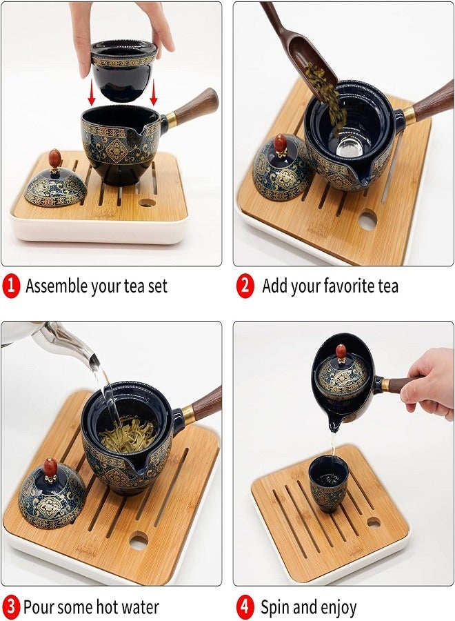 Porcelain Chinese Gongfu Tea Set,Portable Teapot Set with 360 Rotation Tea maker and Infuser,Portable All in One Gift Bag for Travel,Home,Gifting,Outdoor and Office