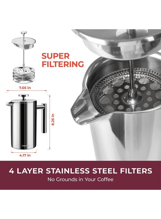 Mueller French Press Coffee Maker 34Oz, Stainless Steel French Press Coffee, 4 Filter Heat Resistant Double Insulated, Rust-Free, Food Grade, Dishwasher Safe Coffee Pot - Image 4
