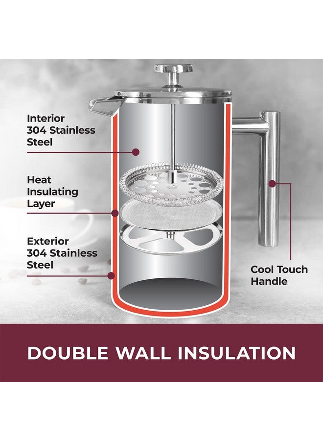 Mueller French Press Coffee Maker 34Oz, Stainless Steel French Press Coffee, 4 Filter Heat Resistant Double Insulated, Rust-Free, Food Grade, Dishwasher Safe Coffee Pot - Image 3