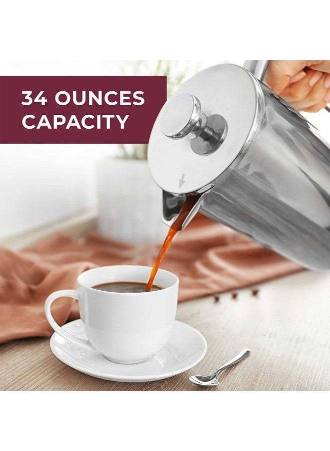 Mueller French Press Coffee Maker 34Oz, Stainless Steel French Press Coffee, 4 Filter Heat Resistant Double Insulated, Rust-Free, Food Grade, Dishwasher Safe Coffee Pot - Image 2