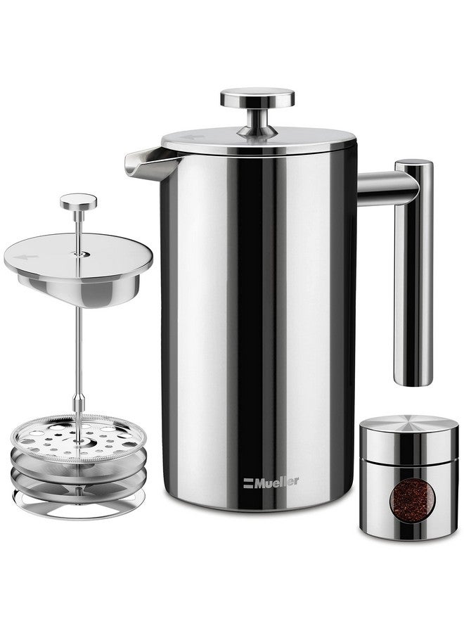 Mueller French Press Coffee Maker 34Oz, Stainless Steel French Press Coffee, 4 Filter Heat Resistant Double Insulated, Rust-Free, Food Grade, Dishwasher Safe Coffee Pot - Image 1