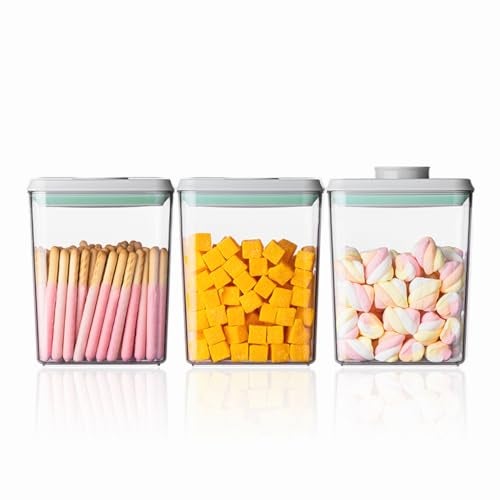 Ankou Pop Airtight Food Storage Containers with Lids- 3 Pcs Stackable One Button Opening Food Containers, Kitchen Pantry Storage Containers for Snacks Candy Salt Herbs Spices BPA-Free (1.2 QT * 3) - Image 1