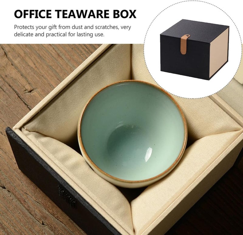 SEWCHICS Purple Clay Teapot Box Set with Leather Strap Blue Fabric Cover 11x11x10cm Teaware Storage Box for Tea Lovers Decorative Packaging Case for Home and Office - Image 3