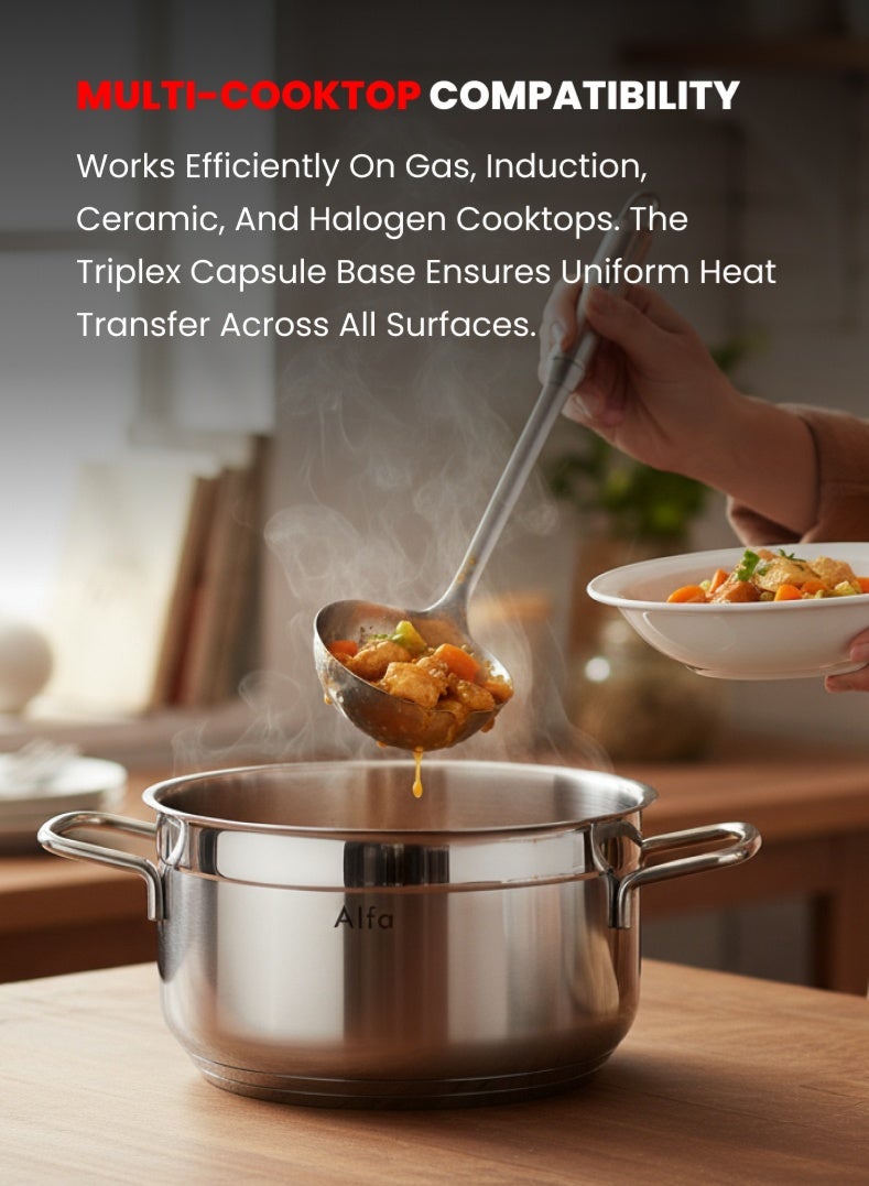 ALFA Stainless Steel Casserole with Lid | 2.4 L | 18/10 Food-Grade Steel | Triplex Capsule Bottom | Induction & Gas Compatible - Image 4