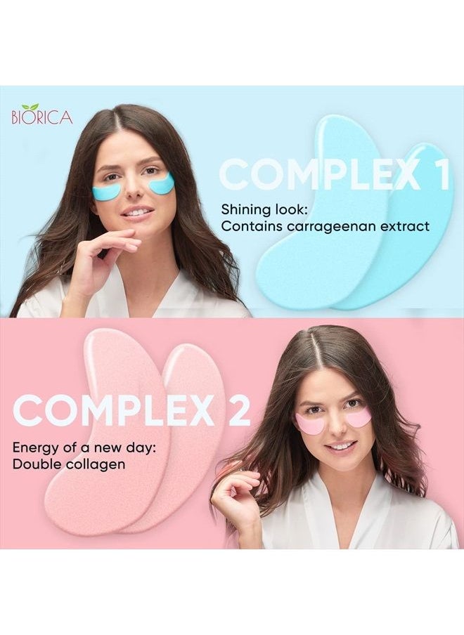 BIORICA - Dual Action Under-Eye Patches, Collagen & Carrageen Gel Eye Mаsk for Puffy Eyes, Wrinkles & Dark Circles, Moisturizing Under Eye Gel Pads for Skin Elasticity, 20 pairs, 2 Kinds of Patches in 1 Package - Image 1
