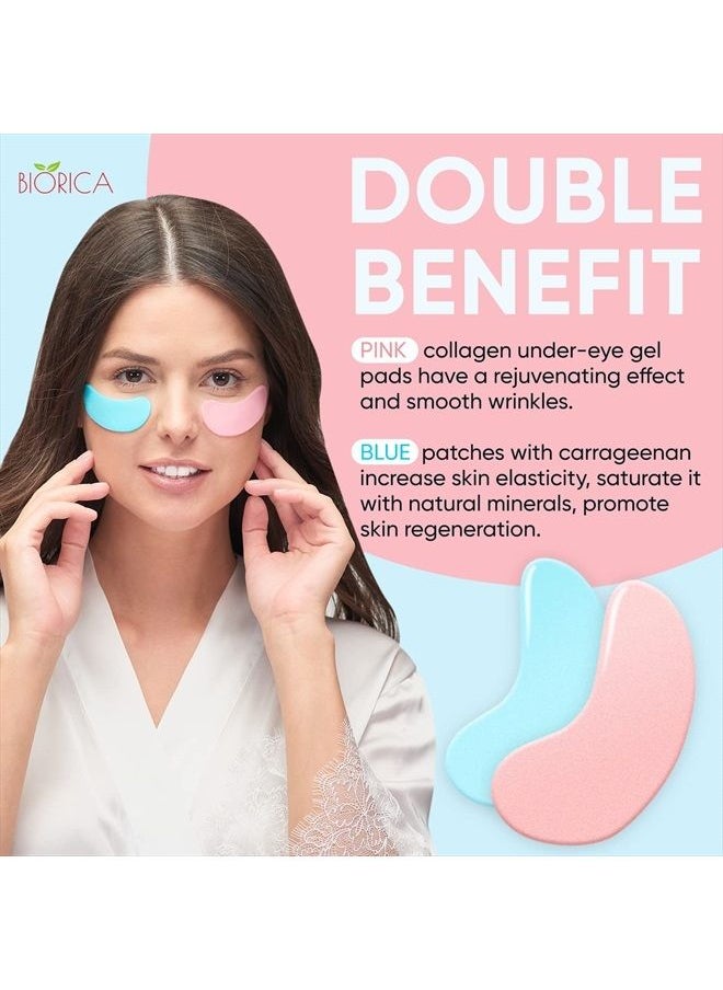 BIORICA - Dual Action Under-Eye Patches, Collagen & Carrageen Gel Eye Mаsk for Puffy Eyes, Wrinkles & Dark Circles, Moisturizing Under Eye Gel Pads for Skin Elasticity, 20 pairs, 2 Kinds of Patches in 1 Package - Image 1