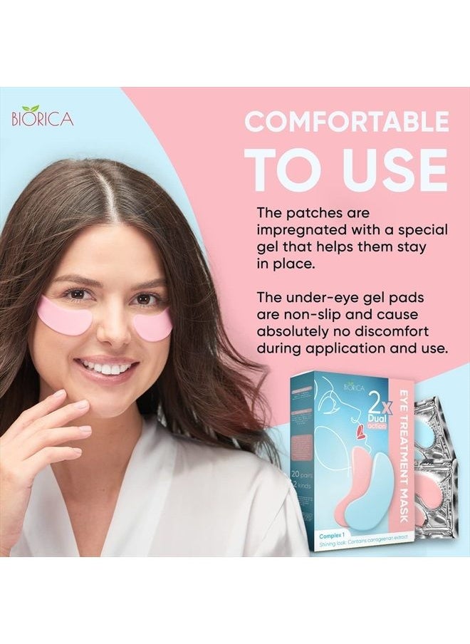 BIORICA - Dual Action Under-Eye Patches, Collagen & Carrageen Gel Eye Mаsk for Puffy Eyes, Wrinkles & Dark Circles, Moisturizing Under Eye Gel Pads for Skin Elasticity, 20 pairs, 2 Kinds of Patches in 1 Package - Image 1