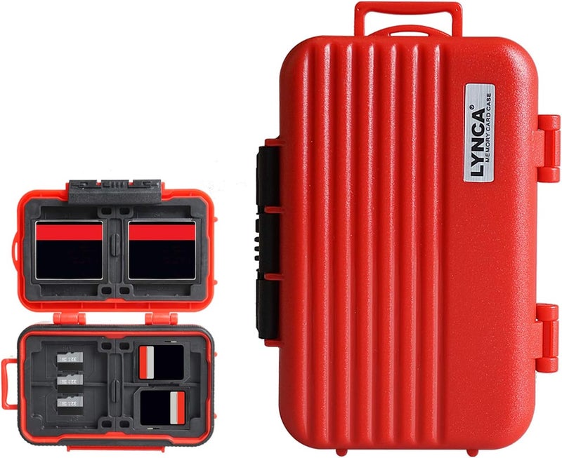 Lynca 24 Slots Camera Memory Card Case Holder Water-Resistant Anti-Shock SD Card Case Holder Wallet for 8 SD Cards 4 CF Cards 12 Micro SD/TF Cards Storage Box, Compact Memory Cards Wallet (Red) - Image 1