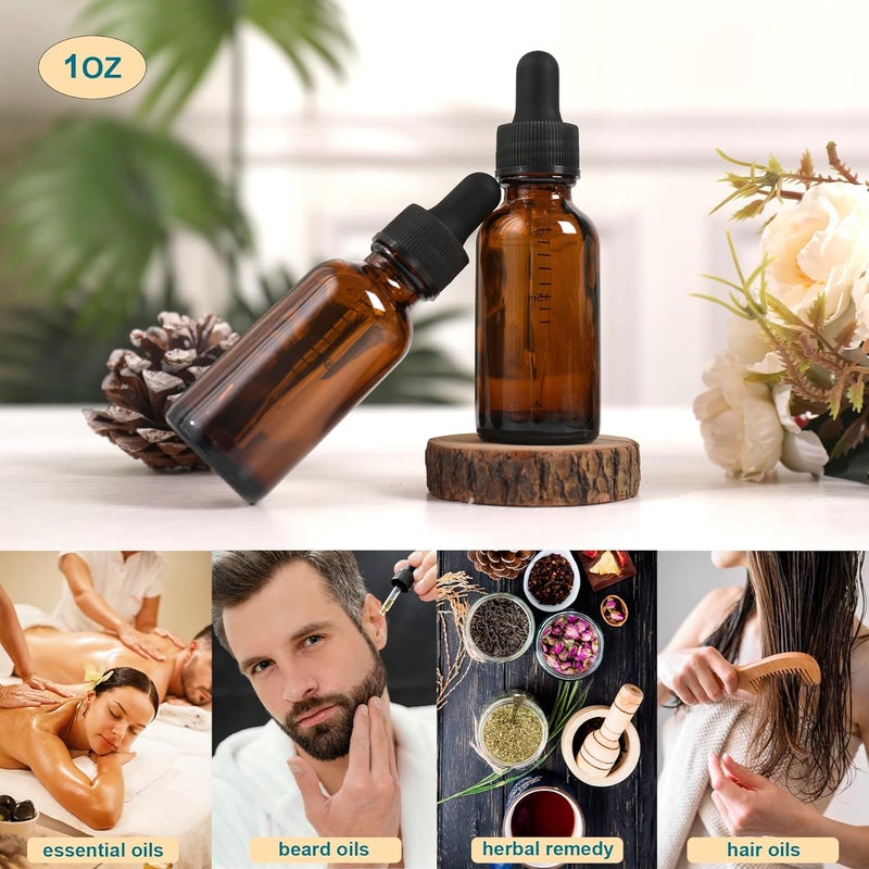 24 عبوة من زجاجات القطارة الزجاجية سعة 1 أونصة من ، زجاجات صبغة كهرمانية مع قطارة، تشطيب جميل لجميع أنواع السوائل، زجاجات زيت للشعر - شفط أقوى مثالي للسفر المقاوم للتسرب - Image 5