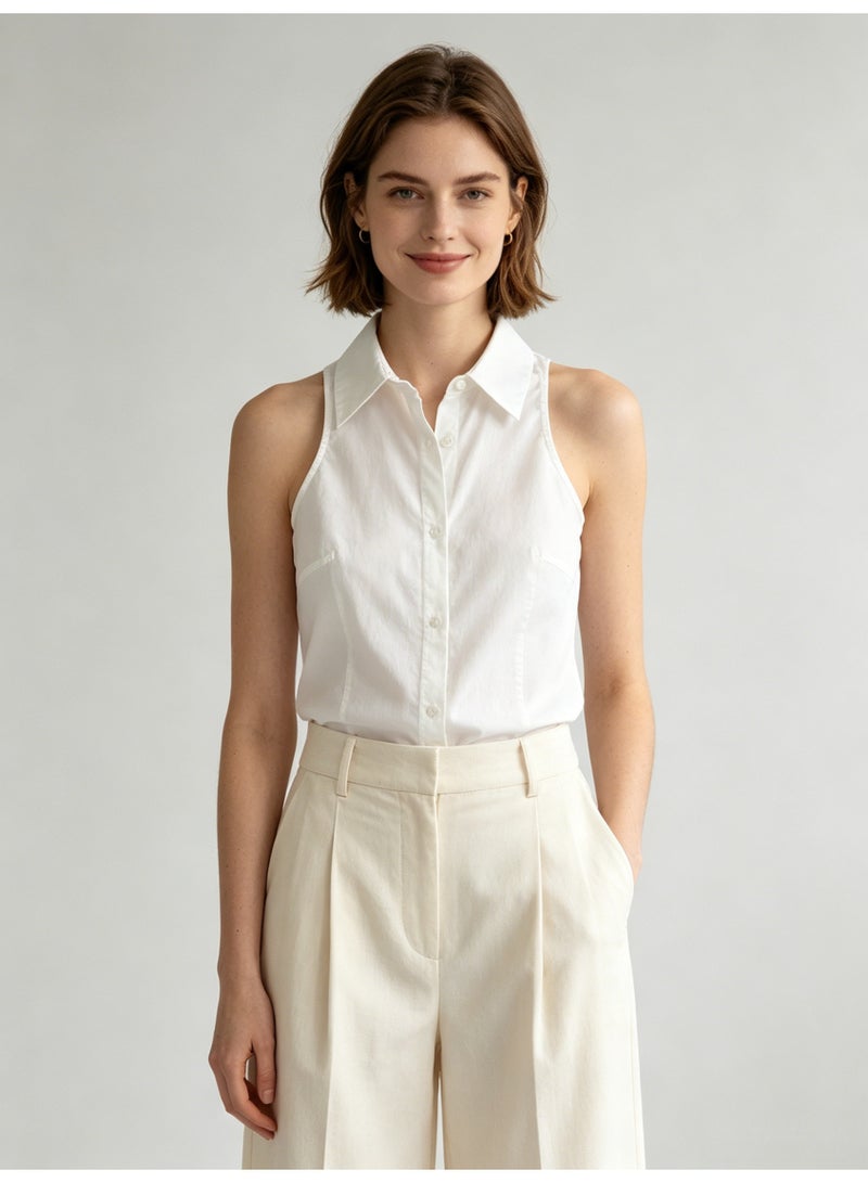 زارا ZARA Women’s White Sleeveless Collared Button Down Tank Shirt with Chest Pocket - Image 2