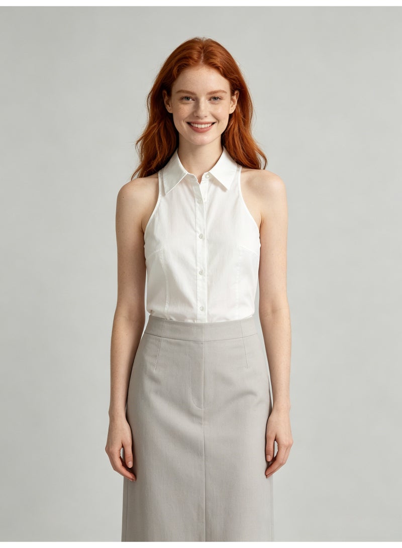 زارا ZARA Women’s White Sleeveless Collared Button Down Tank Shirt with Chest Pocket - Image 3