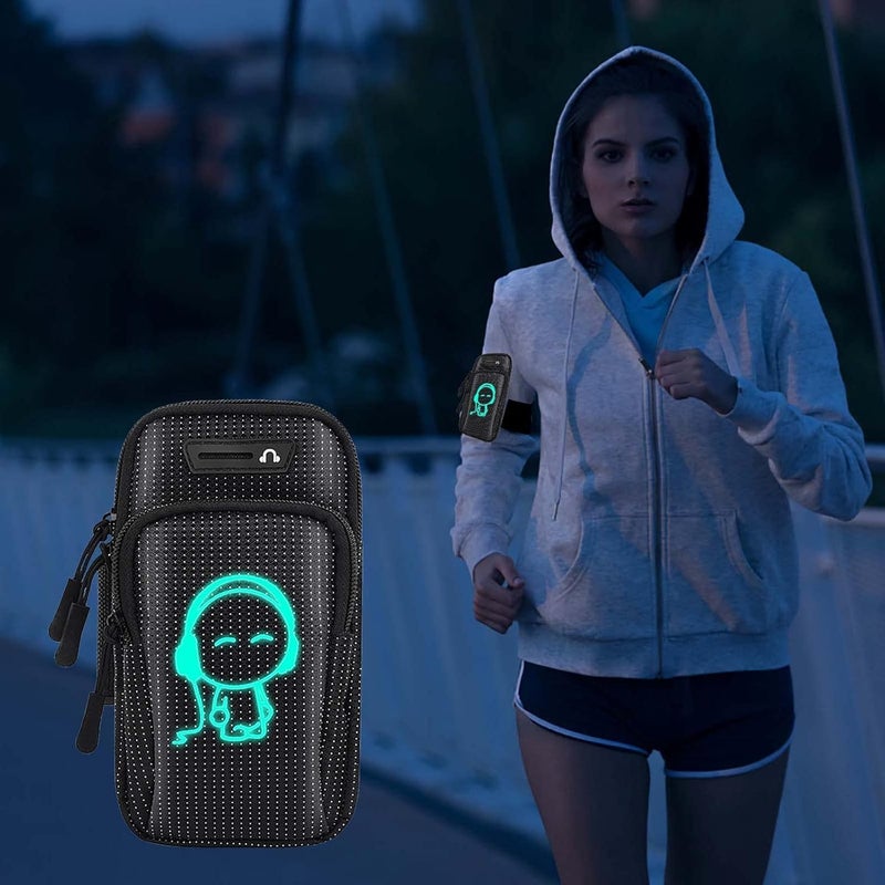 klarako Running Wrist Band Bag Outdoor Sports Phone Arm Package Hiking Cell Strap Pocket Cell Phone Holder for Running Arm Band Glow in The Dark Sports Arm Bag Kids Sports Bag (Black, One Size) - Image 2