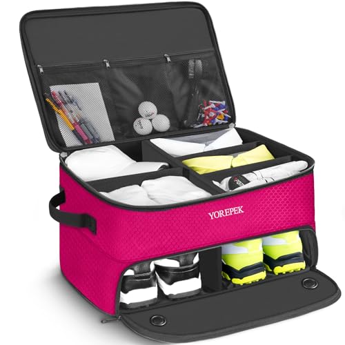 YOREPEK 2 Layer Golf Trunk Bag Organizer Sturdy Trunk Storage Storing All Your Golfing Essentials for Women In One Towel Hats Cleaner Brush Divot Tool Golf Gifts for Women Golfers PINK - Image 1