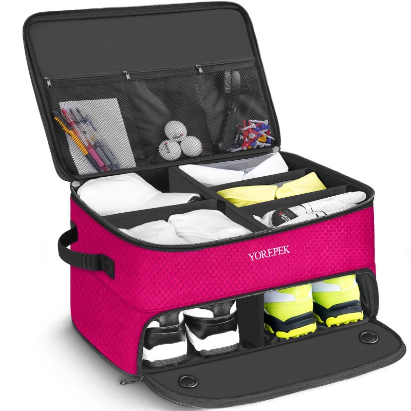 YOREPEK 2 Layer Golf Trunk Bag Organizer Sturdy Trunk Storage Storing All Your Golfing Essentials for Women In One Towel Hats Cleaner Brush Divot Tool Golf Gifts for Women Golfers PINK - Image 2