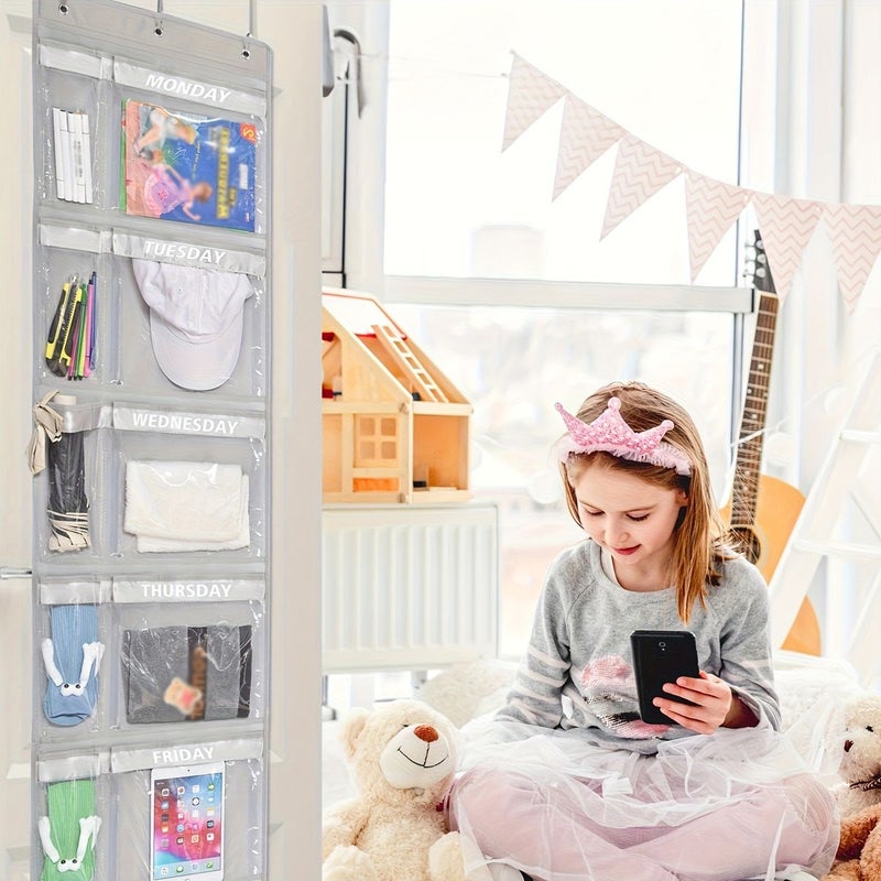 Grey 5 Day Weekly Hanging Closet Organizer For Outfits Uniforms Dresses Coats - Image 2