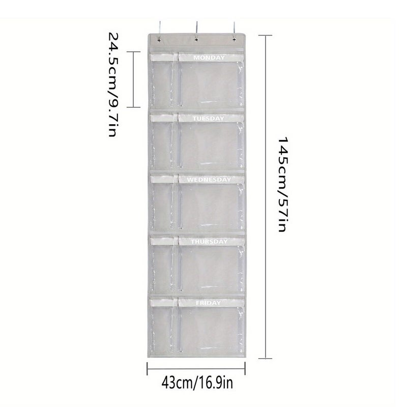 Grey 5 Day Weekly Hanging Closet Organizer For Outfits Uniforms Dresses Coats - Image 3