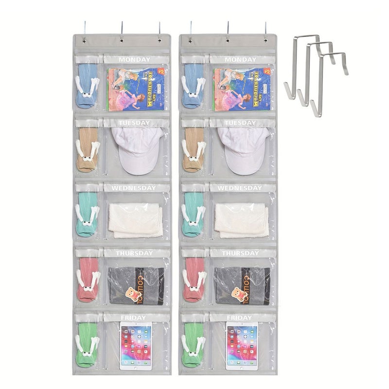 Grey 5 Day Weekly Hanging Closet Organizer For Outfits Uniforms Dresses Coats - Image 1