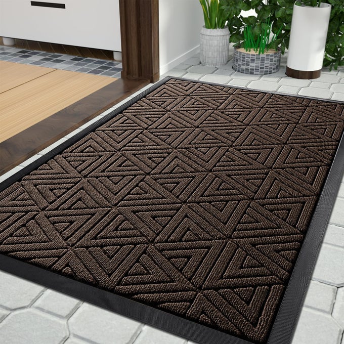 FRONT DOOR MAT OUTSIDE ENTRANCE 36 X 24 WATERPROOF AND WASHABLE OUTDOOR MAT NON SLIP RUBBER BACKING HEAVY DUTY WELCOME MATT FOR HOME ENTRY FLOOR PORCH GARAGE OFFICE LOW PROFILE BROWN