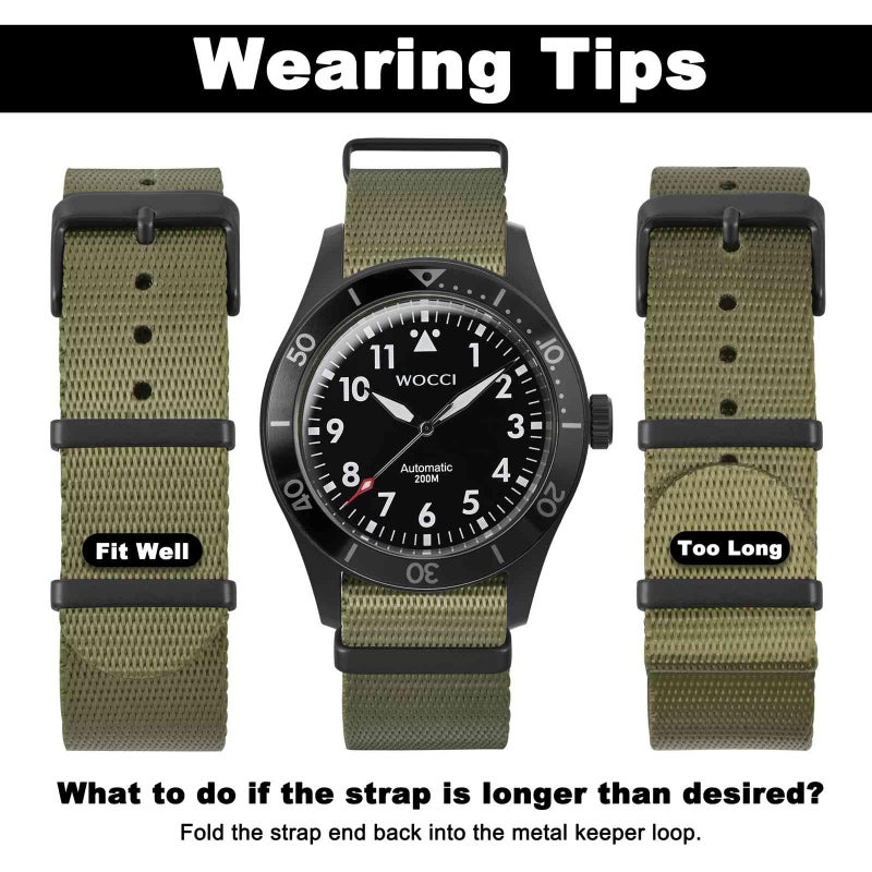 WOCCI 18mm Military Nylon Watch Band, One-piece Nylon Strap for Men and Women, Black Buckle (Army Green) - Image 5