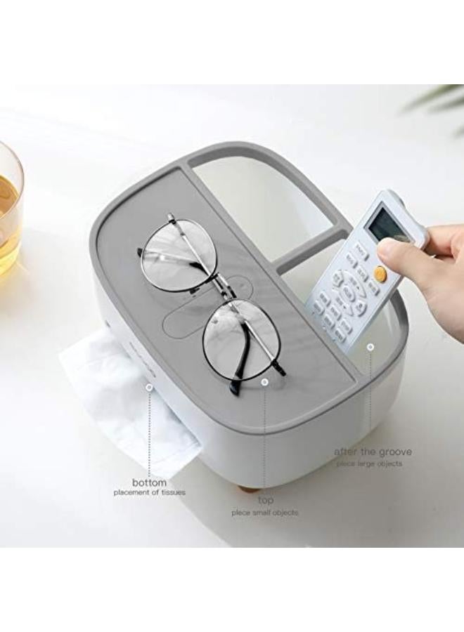 Mopms Tissue Box Cover Holder With Storage, Napkin Tissue Box, Multi-Function Tissue Box Abs Material Storage Organizer Caddy For Bathroom, Bedroom And Office, Grey White  - Image 2