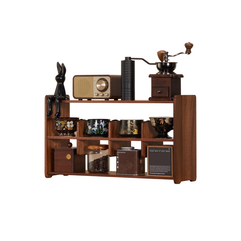KAOTGOT Coffee Cup Holder for Countertop Walnut Wood Coffee Mugs Holder for Kitchen Mug Display Rack (3-Tier Walnut Wood A) - Image 1