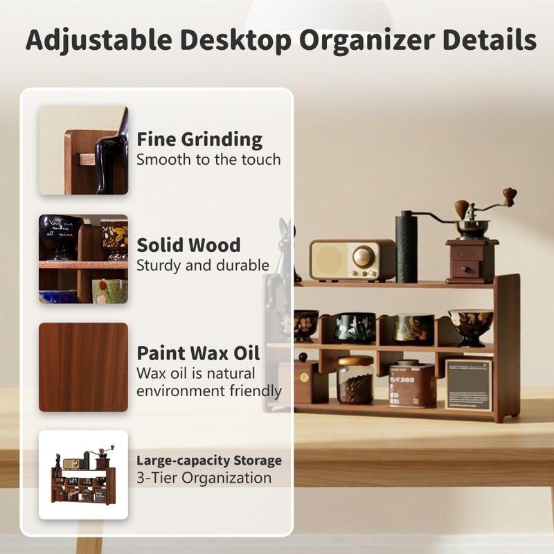 KAOTGOT Coffee Cup Holder for Countertop Walnut Wood Coffee Mugs Holder for Kitchen Mug Display Rack (3-Tier Walnut Wood A) - Image 4