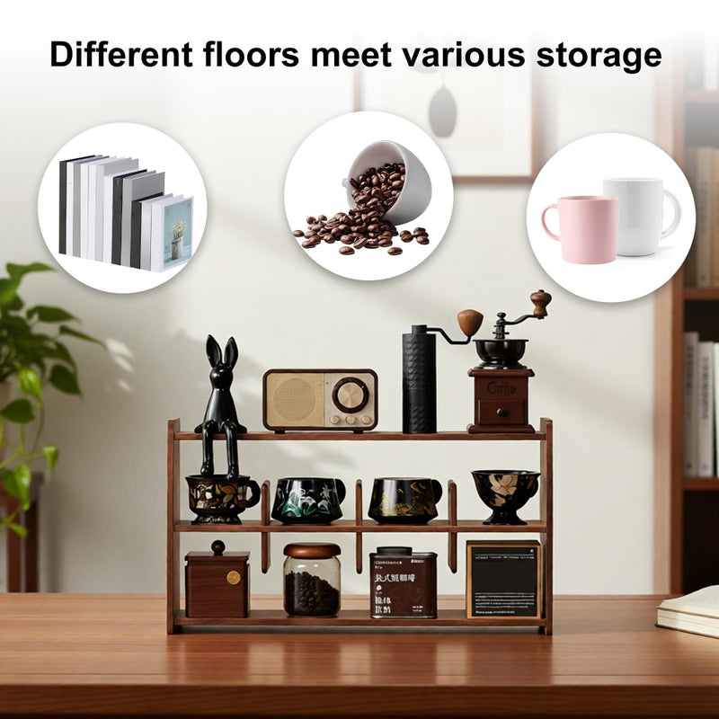 KAOTGOT Coffee Cup Holder for Countertop Walnut Wood Coffee Mugs Holder for Kitchen Mug Display Rack (3-Tier Walnut Wood A) - Image 3