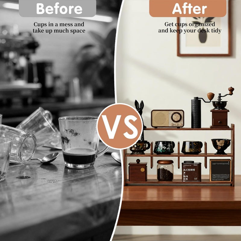 KAOTGOT Coffee Cup Holder for Countertop Walnut Wood Coffee Mugs Holder for Kitchen Mug Display Rack (3-Tier Walnut Wood A) - Image 5