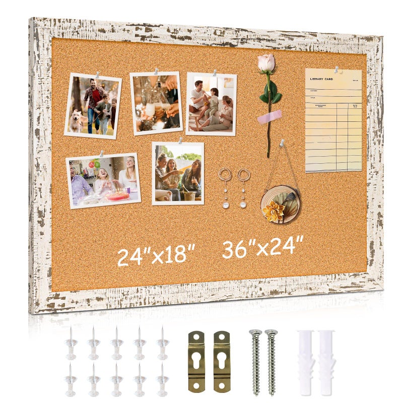 DOLLAR BOSS Cork Board for Wall - 24 X 18 Inches, Birch Bark Framed Bulletin Board Corkboard Decorative Hanging Pin Board for Office & Home Decor - Image 1