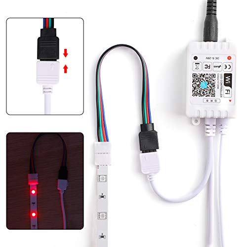 SUPERNIGHT 4 Pin 10mm LED Light Strip Connector, 5050 2835 RGB Rope Lights Connector Kit, 32.8ft/10M Extension Wire, Solderless Jumpers 90 Degree Connector, Male to Female (for 10mm PCB) - Image 3