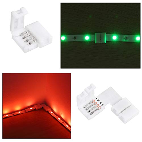 SUPERNIGHT 4 Pin 10mm LED Light Strip Connector, 5050 2835 RGB Rope Lights Connector Kit, 32.8ft/10M Extension Wire, Solderless Jumpers 90 Degree Connector, Male to Female (for 10mm PCB) - Image 4