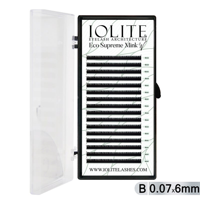 Iolite Eco Supreme Mink W Lashes B Curl – 0.7T Mix & 6mm–15mm | Pre-Fanned Volume Lash Extension Trays for Professional Lash Artists ISMWB7T - 6MM