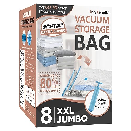 Cozy Essential 8 Pack XXL Jumbo Vacuum Storage Bags, Extra Large Vacuum Seal Bags for Comforters, Bedding, Blanket Storage, Giant Space Saver Bags for Huge Stuffed Toy(47.2x35 in) - Image 1