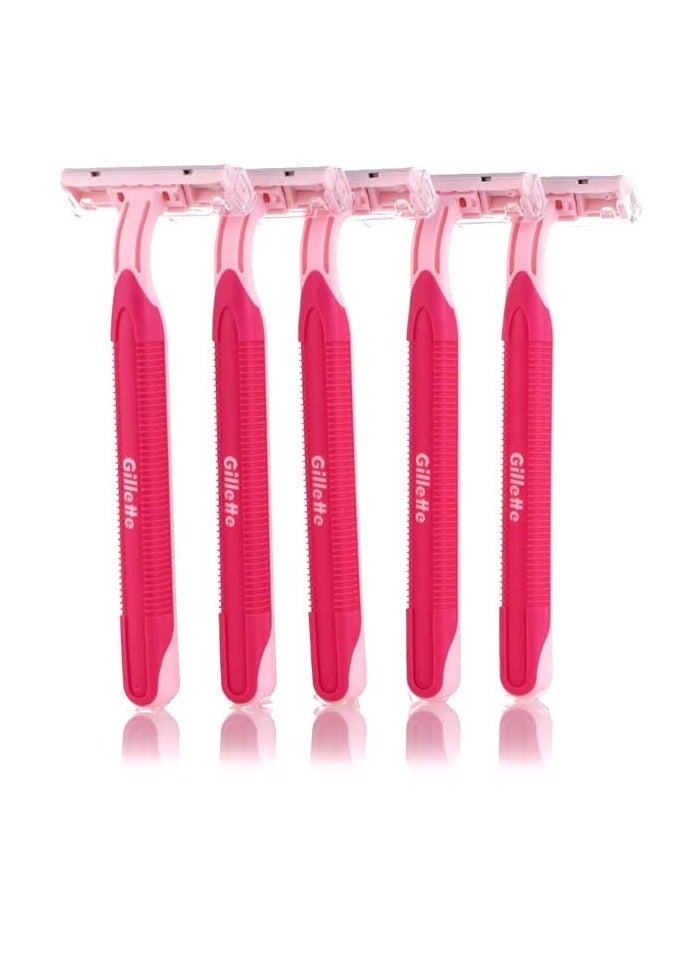 Gillette Blue II Plus Disposable Razor for Women - 5 Pieces pink - Image 4