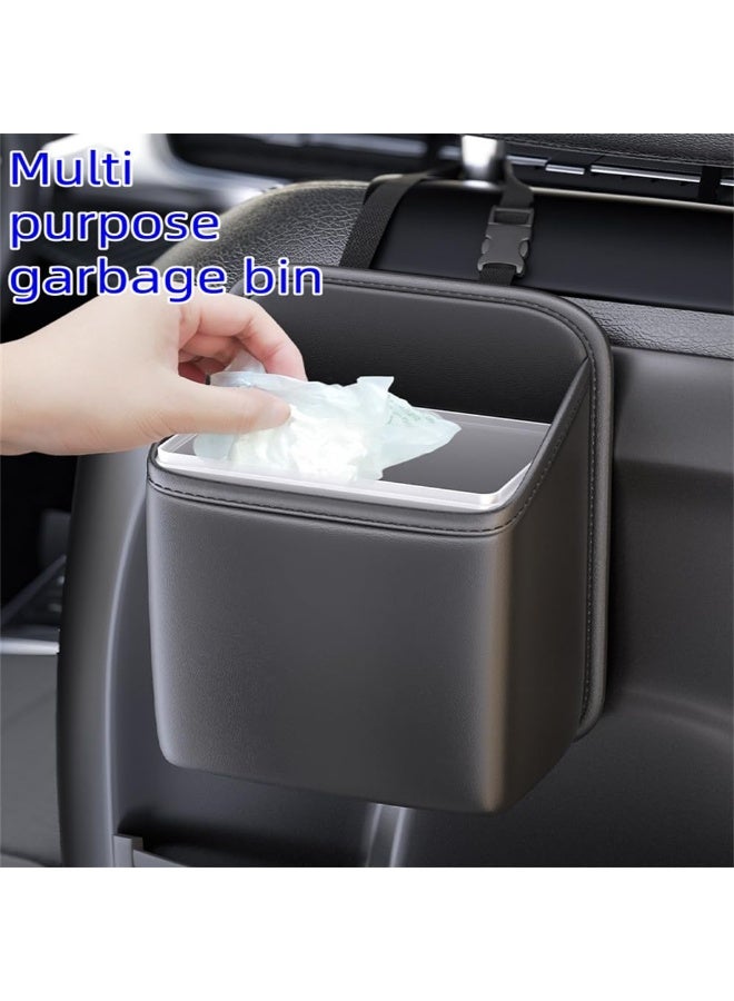 Car Leather Storage Bag Rear Seat Back Hanging Waterproofable with Carrying Handle Car Trash Can Car Trash Can, Dimensions are “6.69 * 9.84 * 3.93” inches, 1pcs. (Black) - Image 4