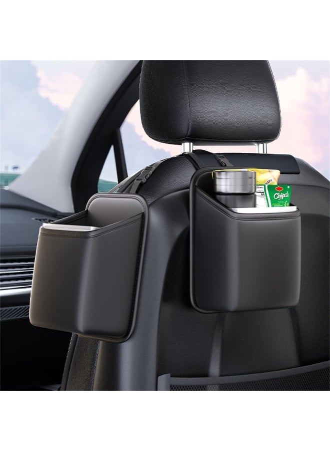 Car Leather Storage Bag Rear Seat Back Hanging Waterproofable with Carrying Handle Car Trash Can Car Trash Can, Dimensions are “6.69 * 9.84 * 3.93” inches, 1pcs. (Black) - Image 2