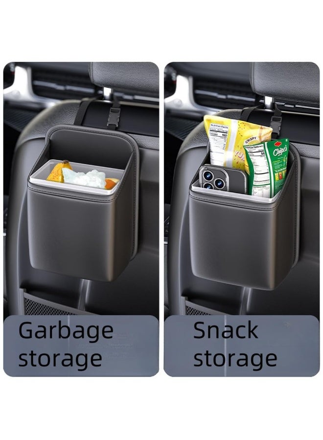 Car Leather Storage Bag Rear Seat Back Hanging Waterproofable with Carrying Handle Car Trash Can Car Trash Can, Dimensions are “6.69 * 9.84 * 3.93” inches, 1pcs. (Black) - Image 5