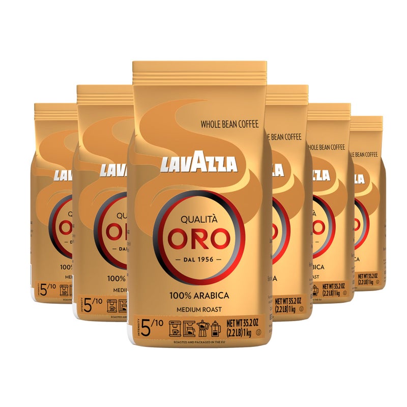 Lavazza QualitÃ  Oro Whole Bean Coffee Blend, Medium Roast, 2.2-Pound Bag (Pack of 6) - Image 1