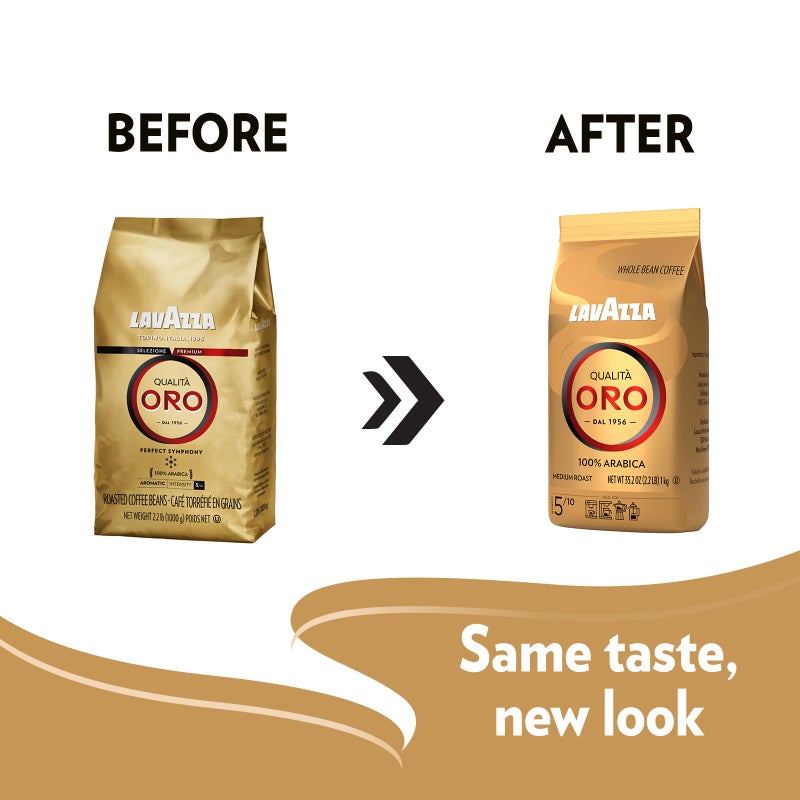 Lavazza QualitÃ  Oro Whole Bean Coffee Blend, Medium Roast, 2.2-Pound Bag (Pack of 6) - Image 2