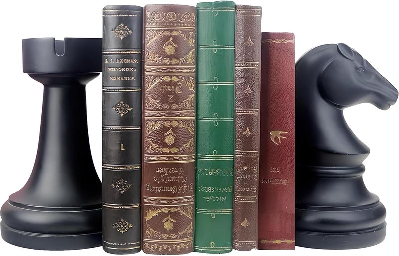 WANCHIY حاملات كتب، حاملات كتب شطرنج زخرفية، حامل كتب أسود، حامل كتب ثقيل مانع للانزلاق - حاملات كتب للأرفف، غرفة المعيشة، المكتب، ديكور المنزل - Image 1