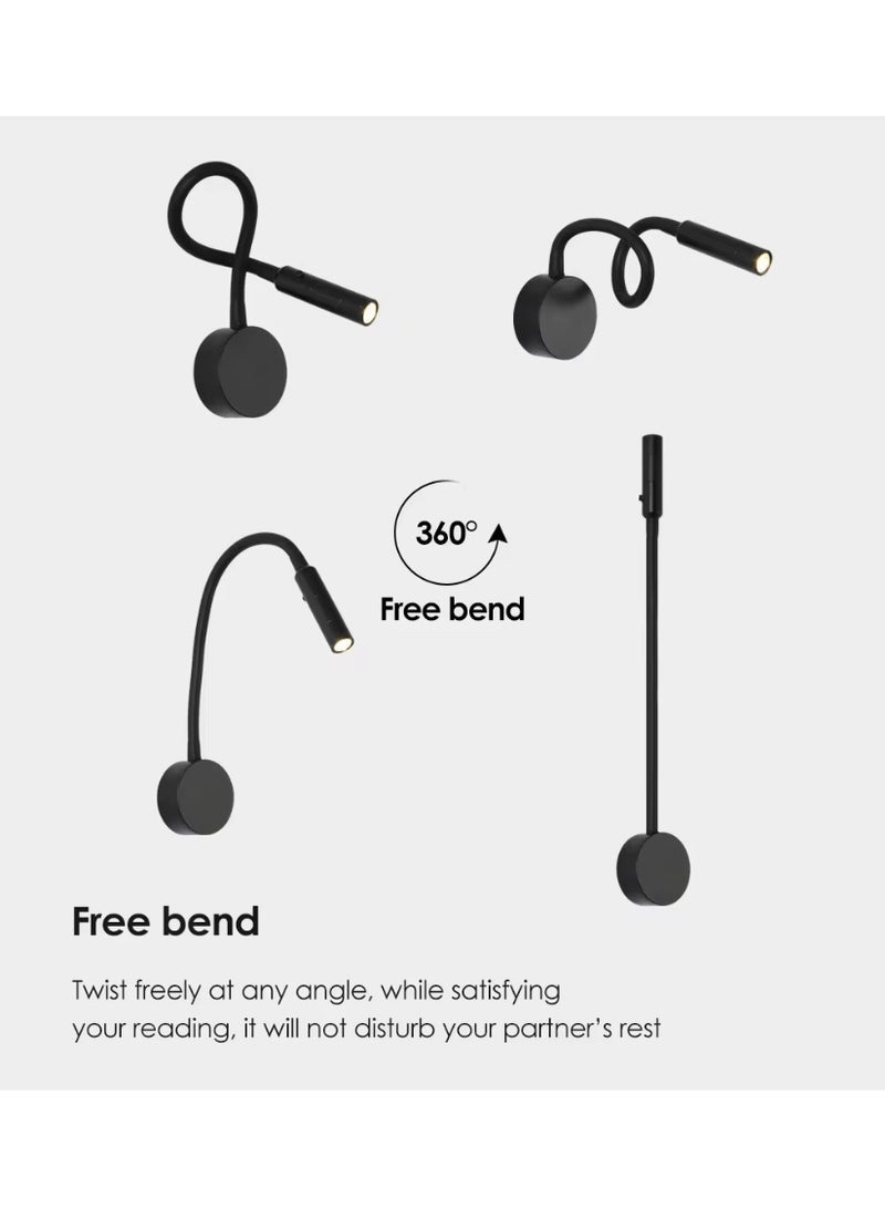 NERFA Modern Gooseneck LED Wall Lamp – Glossy Black, Warm Yellow Light - Image 2