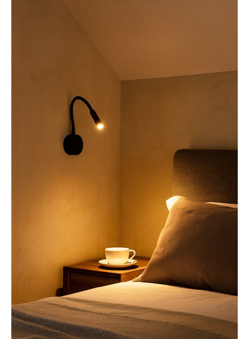 NERFA Modern Gooseneck LED Wall Lamp – Glossy Black, Warm Yellow Light - Image 1